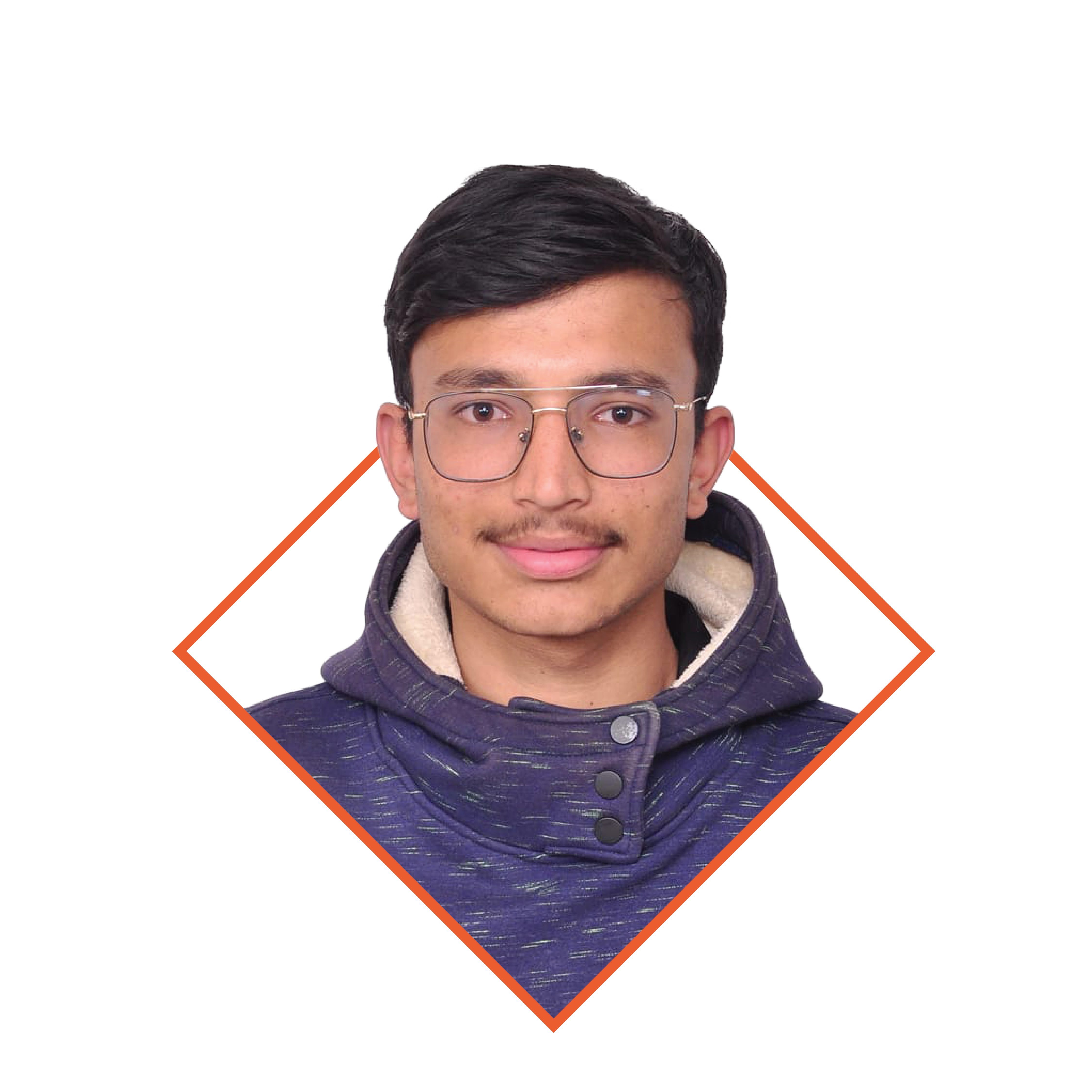 A man in a blue shirt with a happy expression